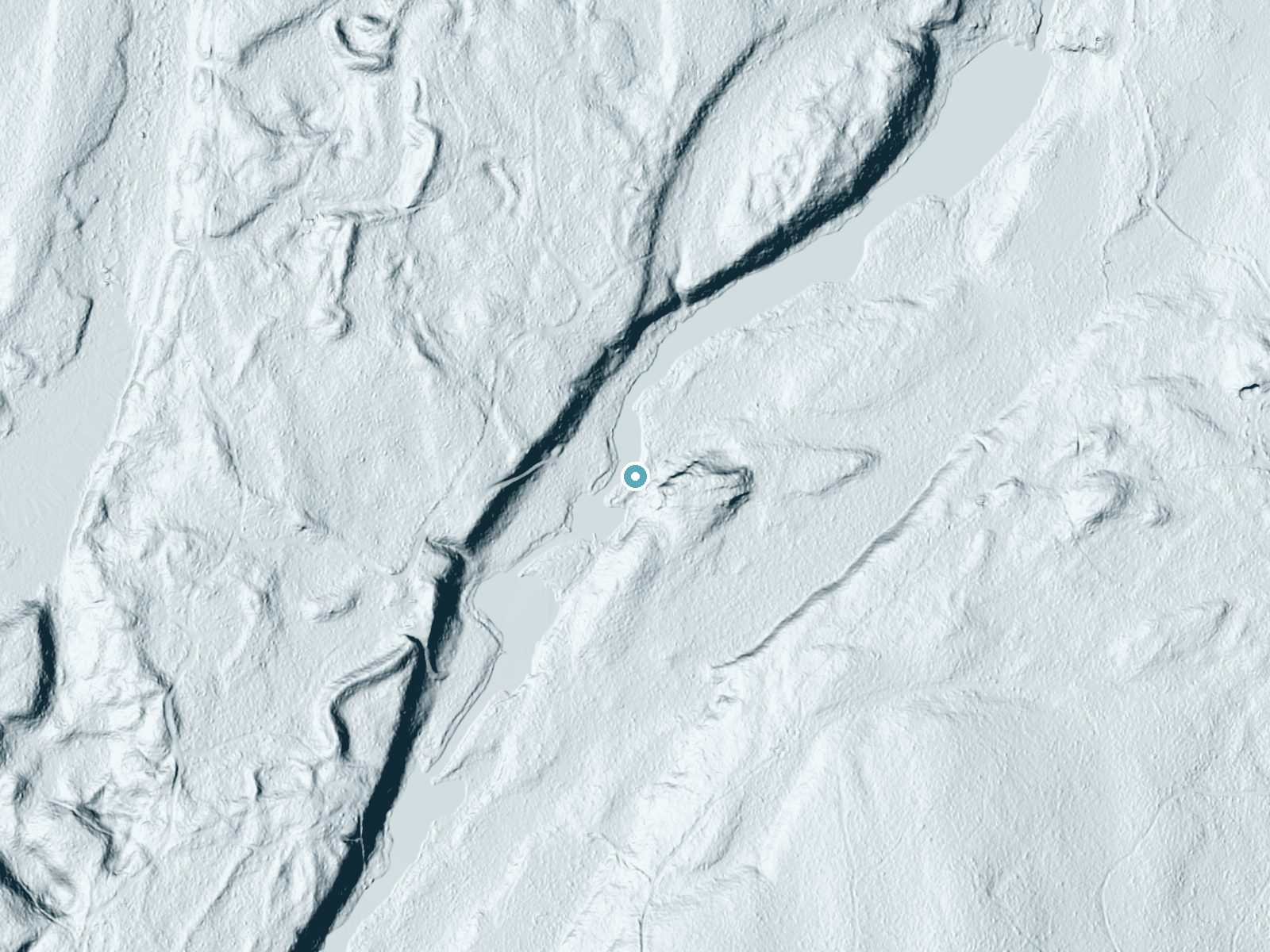 LiDAR bare-earth terrain around Chipmunk Falls near Amasa, Michigan, showing about 39 feet of drop, a long cascade, facing northwest