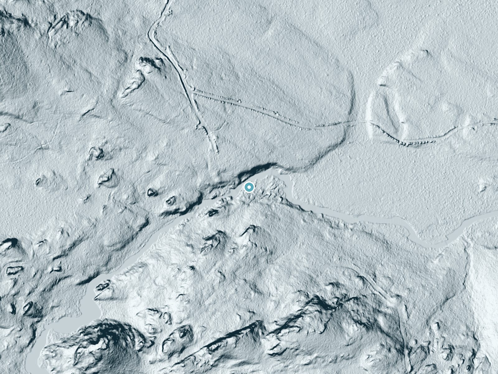 LiDAR bare-earth terrain around Millinocket Falls near Patten, Maine, showing about 37 feet of drop, a long cascade, facing southeast