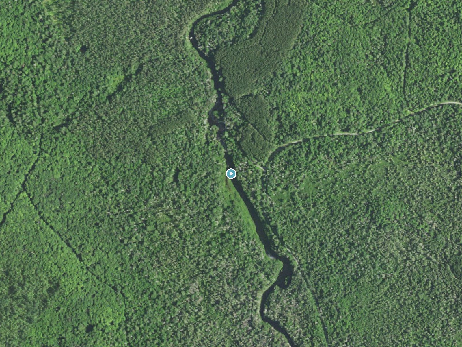 Aerial photo of the same ground around Mex-i-min-e Falls near Watersmeet, Michigan, for comparison with the lidar view
