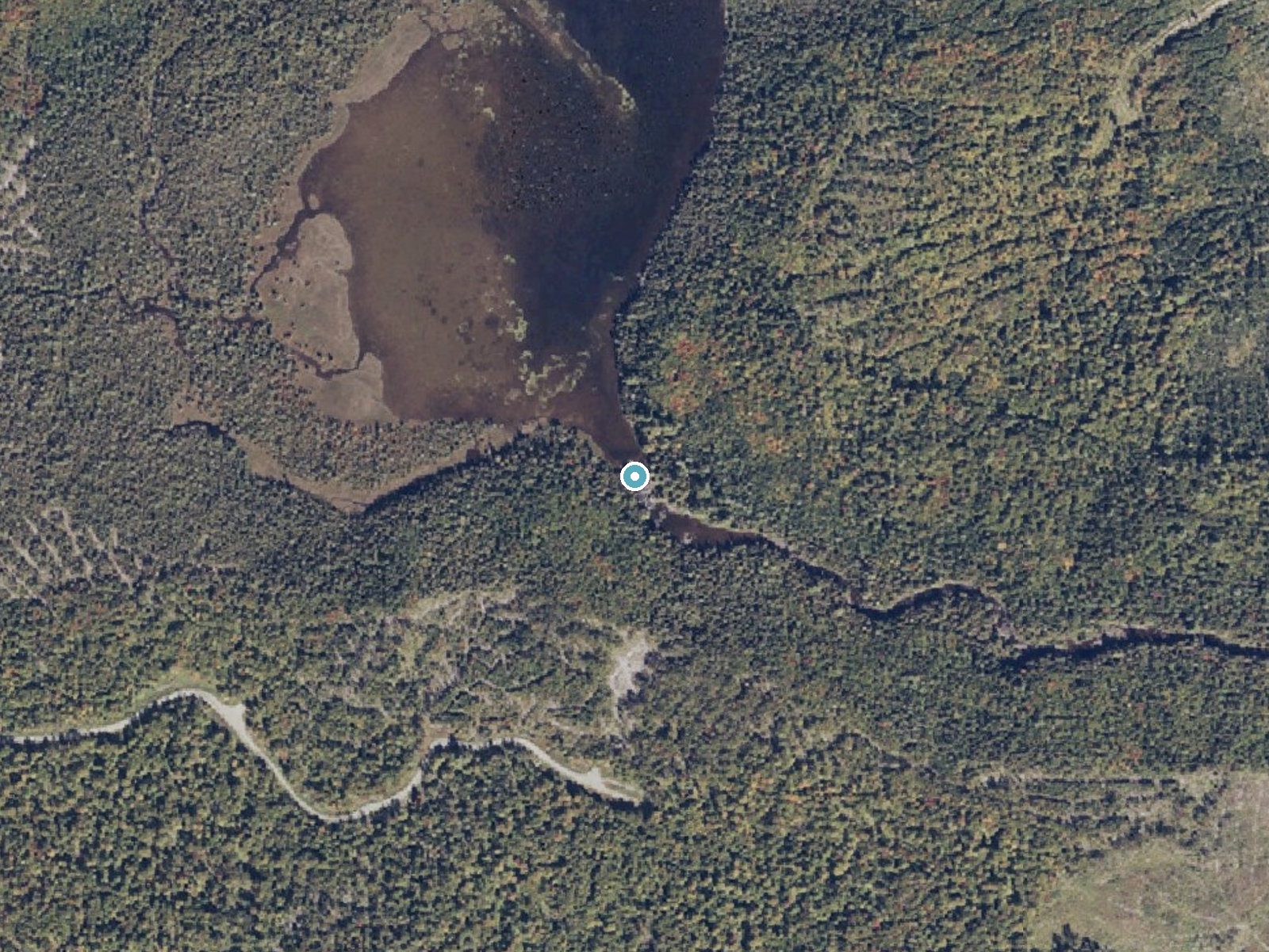 Aerial photo of the same ground around Little Allagash Falls near Patten, Maine, for comparison with the lidar view