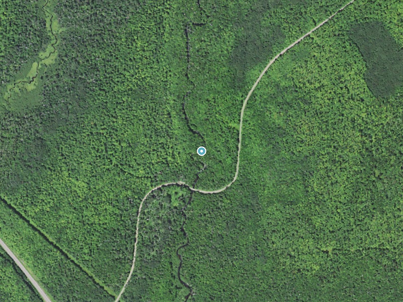 Aerial photo of the same ground around Kakabika Falls near Marenisco, Michigan, for comparison with the lidar view