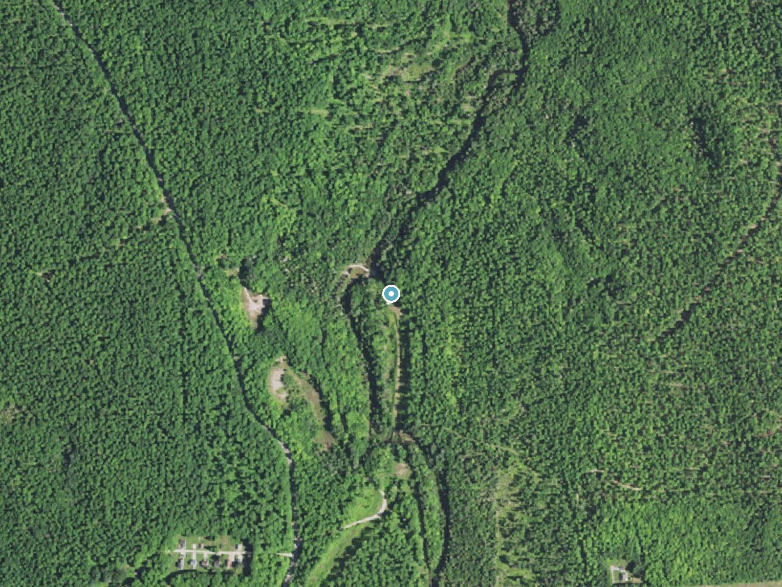 Aerial photo of the same ground around Au Train Falls near Chatham, Michigan, for comparison with the lidar view
