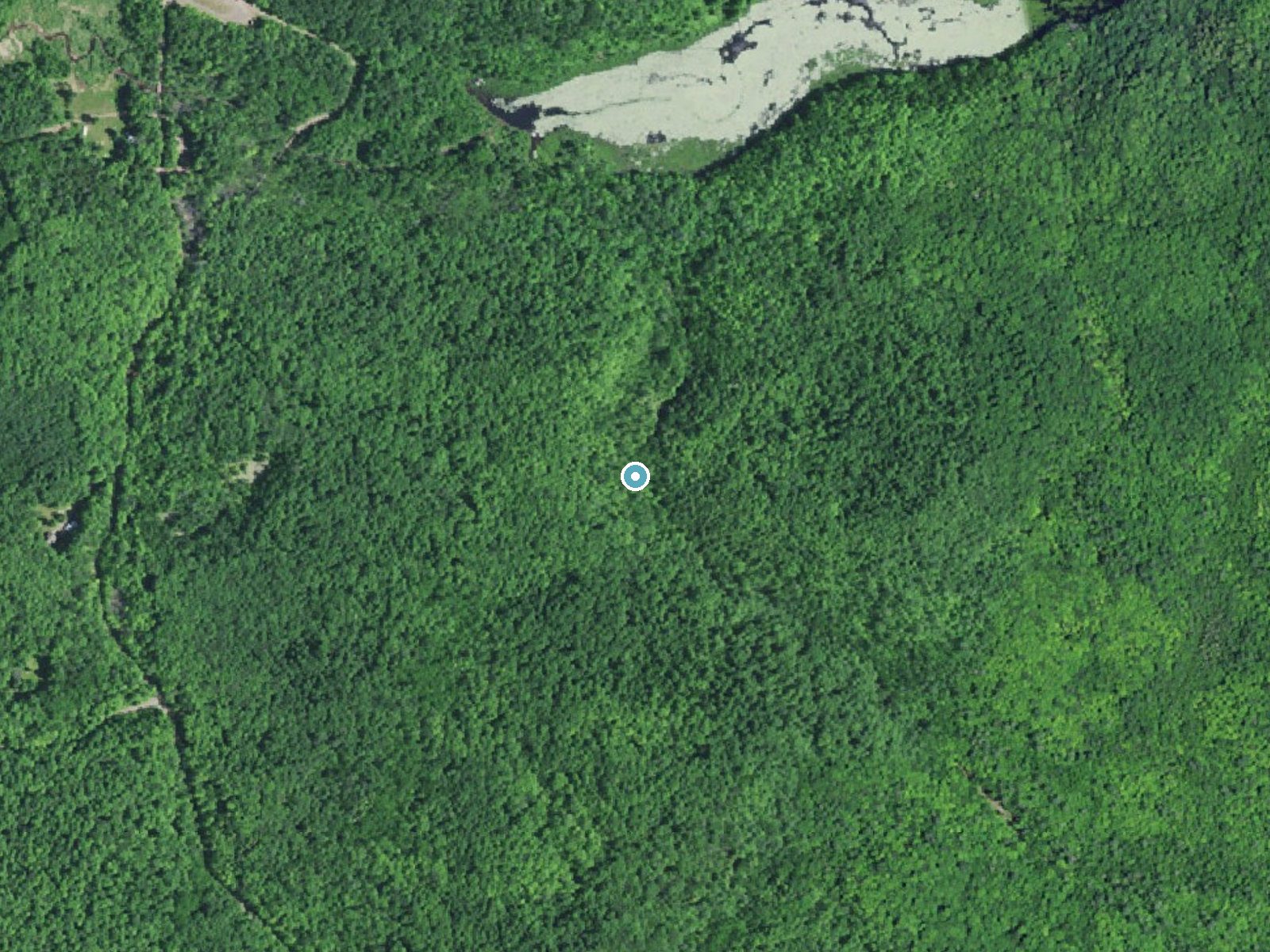Aerial photo of the same ground around Morgan Falls near Marengo, Wisconsin, for comparison with the lidar view