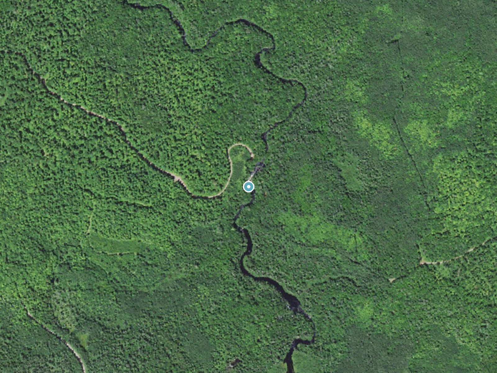 Aerial photo of the same ground around Spring Camp Falls near Montreal, Wisconsin, for comparison with the lidar view