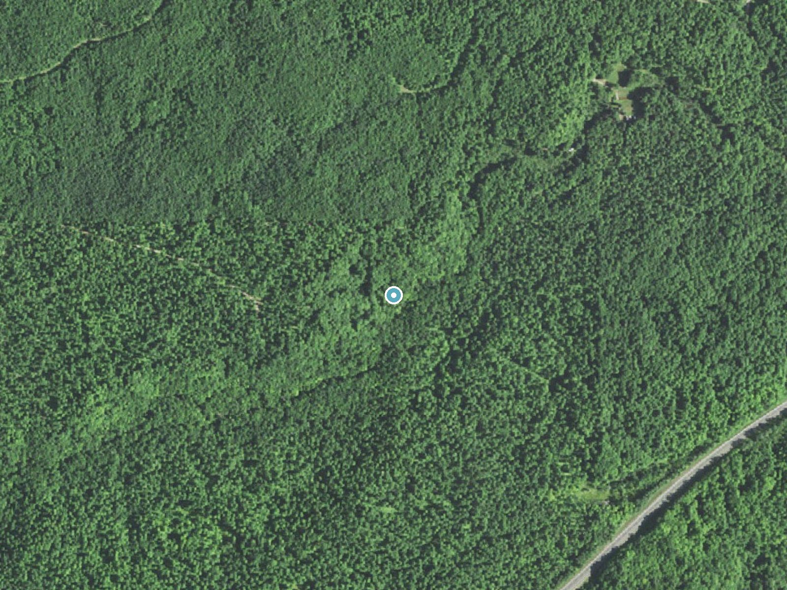 Aerial photo of the same ground around Froling Falls near K. I. Sawyer, Michigan, for comparison with the lidar view