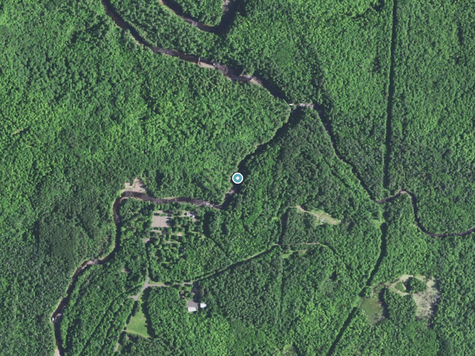 Aerial photo of the same ground around Copper Falls near Mellen, Wisconsin, for comparison with the lidar view