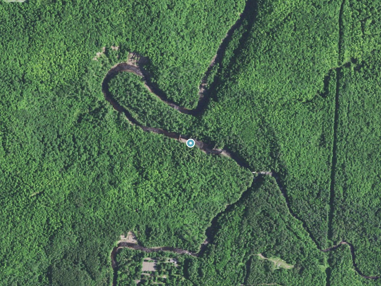 Aerial photo of the same ground around Brownstone Falls near Mellen, Wisconsin, for comparison with the lidar view