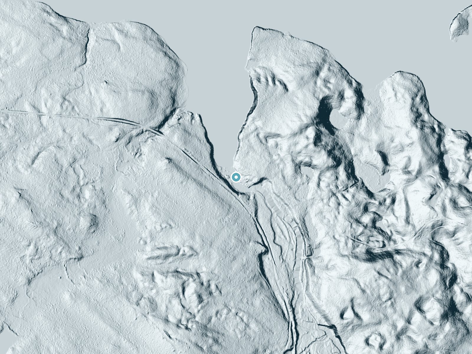 LiDAR bare-earth terrain around Little Falls near Watersmeet, Michigan, showing about 23 feet of drop