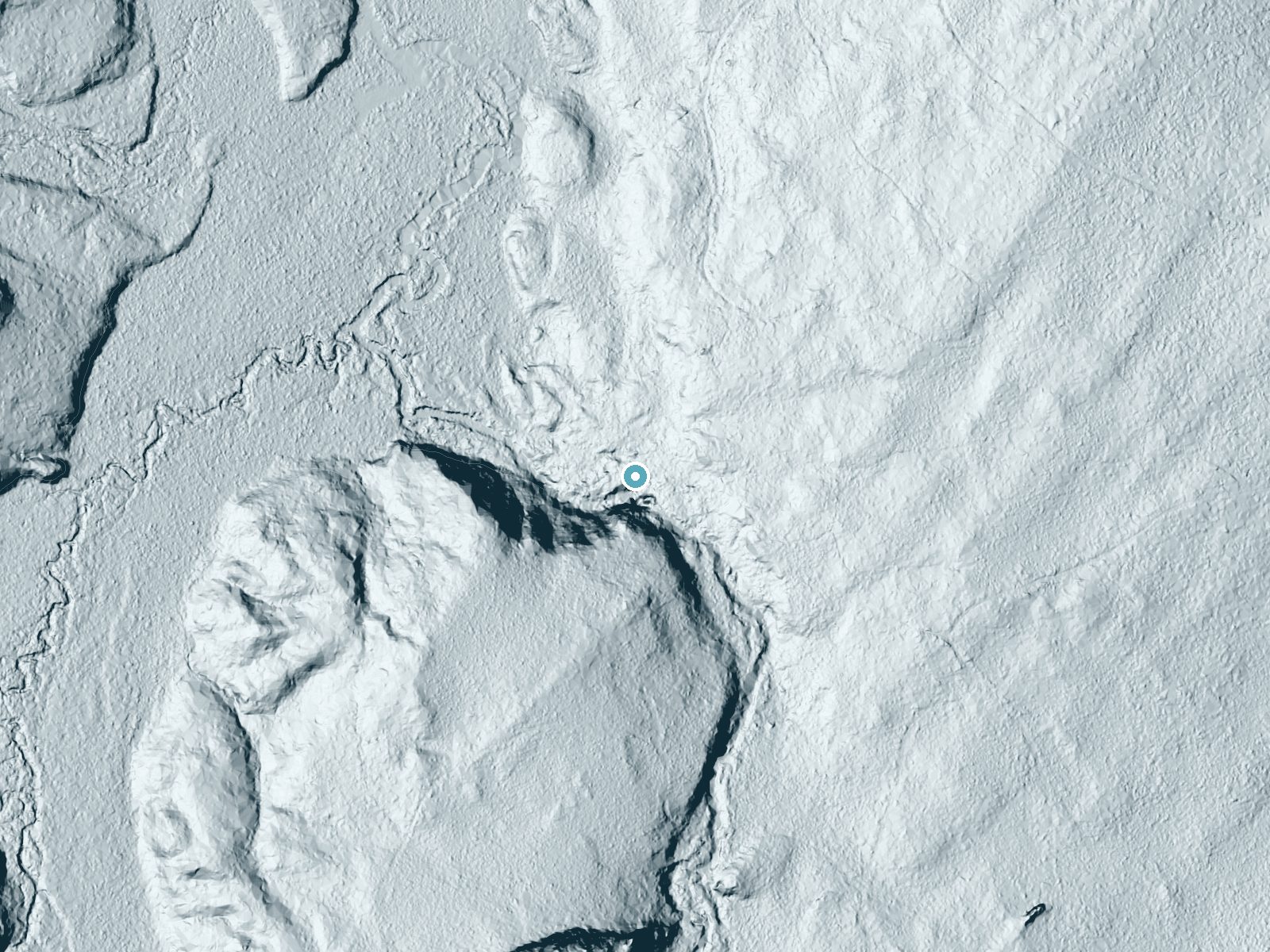 LiDAR bare-earth terrain around Judson Falls near Marenisco, Michigan, showing about 62 feet of drop, a long cascade, facing west