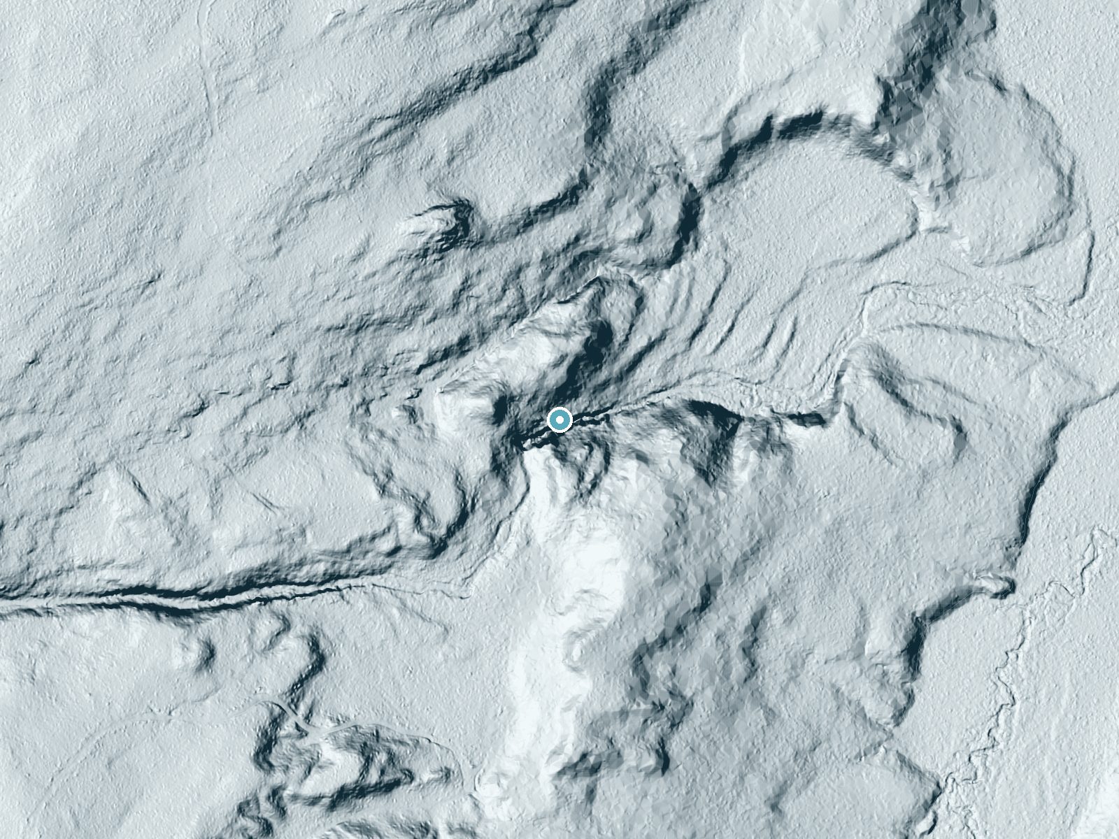 LiDAR bare-earth terrain around Nelson Canyon Falls near Marenisco, Michigan, showing about 92 feet of drop, a long cascade, facing east