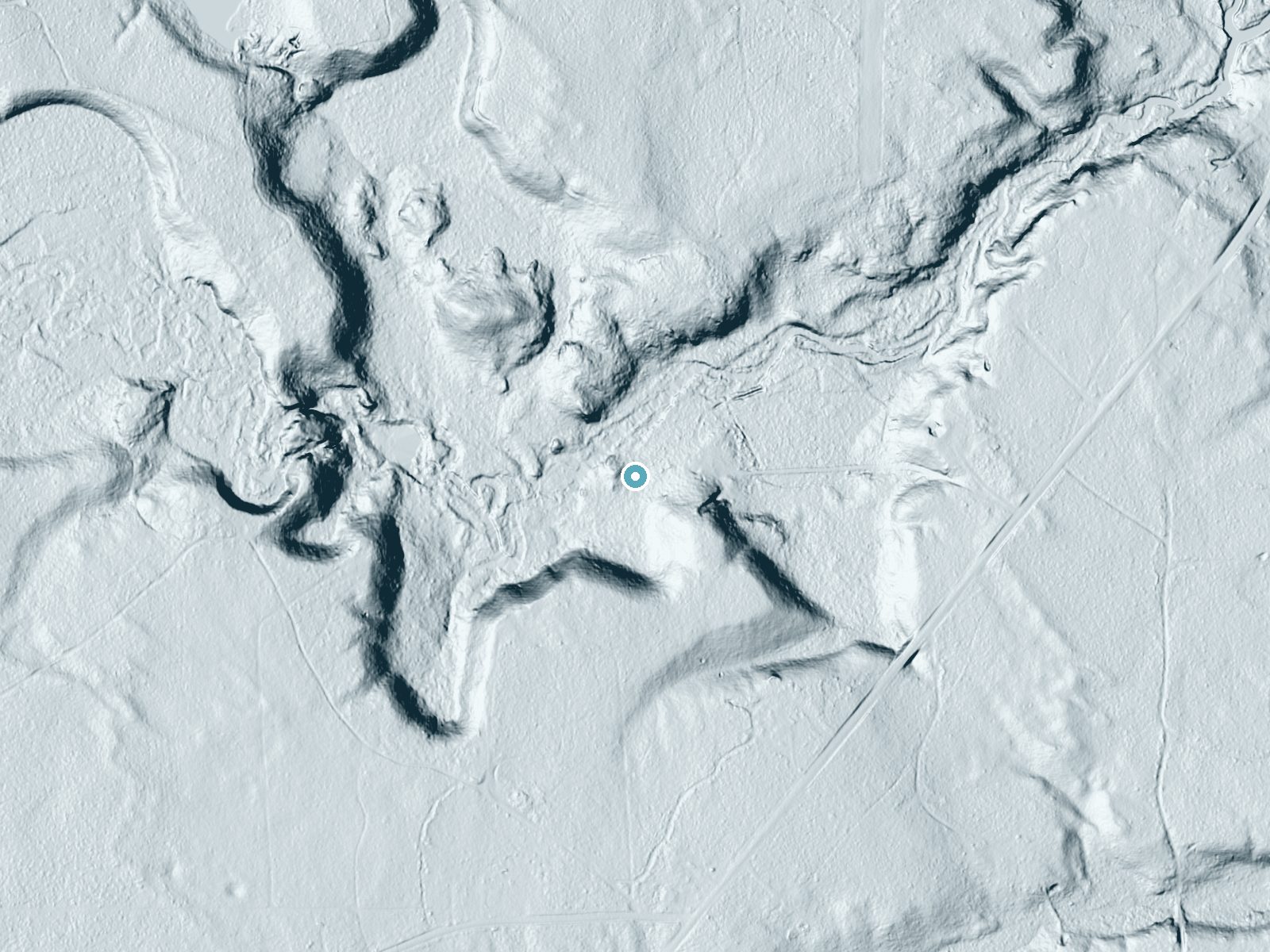 LiDAR bare-earth terrain around Black River Falls near West Ishpeming, Michigan, showing about 43 feet of drop, a long cascade, facing northwest