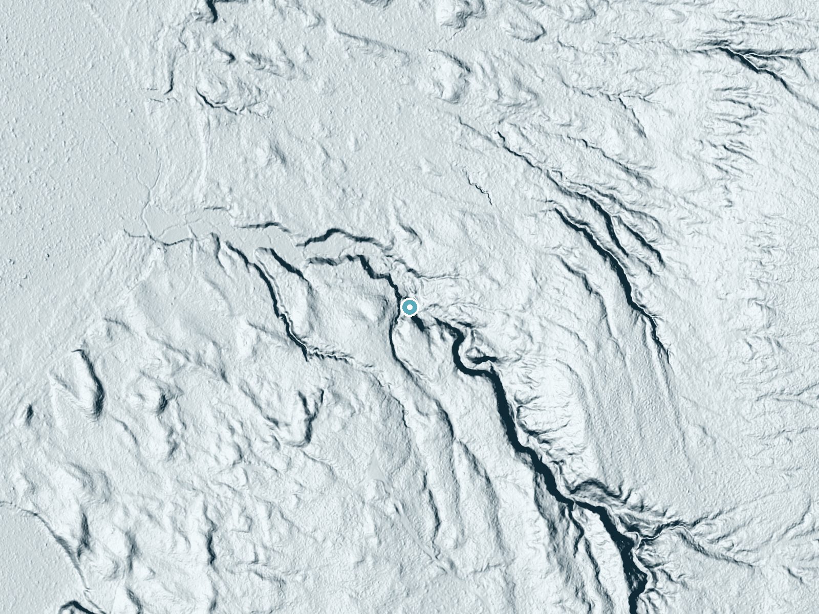 LiDAR bare-earth terrain around Cole Creek Falls near Chatham, Michigan, showing about 49 feet of drop, a long cascade, facing north