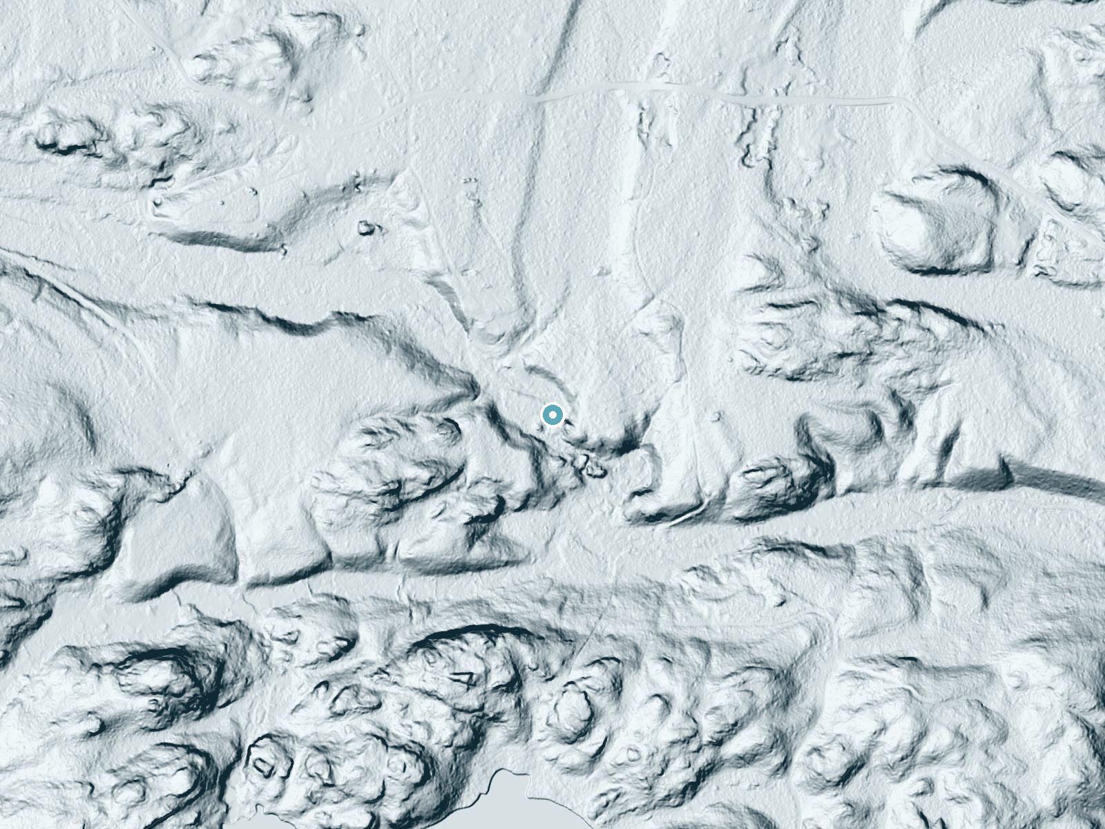 LiDAR bare-earth terrain around Tiger Falls near Palmer, Michigan, showing about 41 feet of drop, a long cascade, facing west