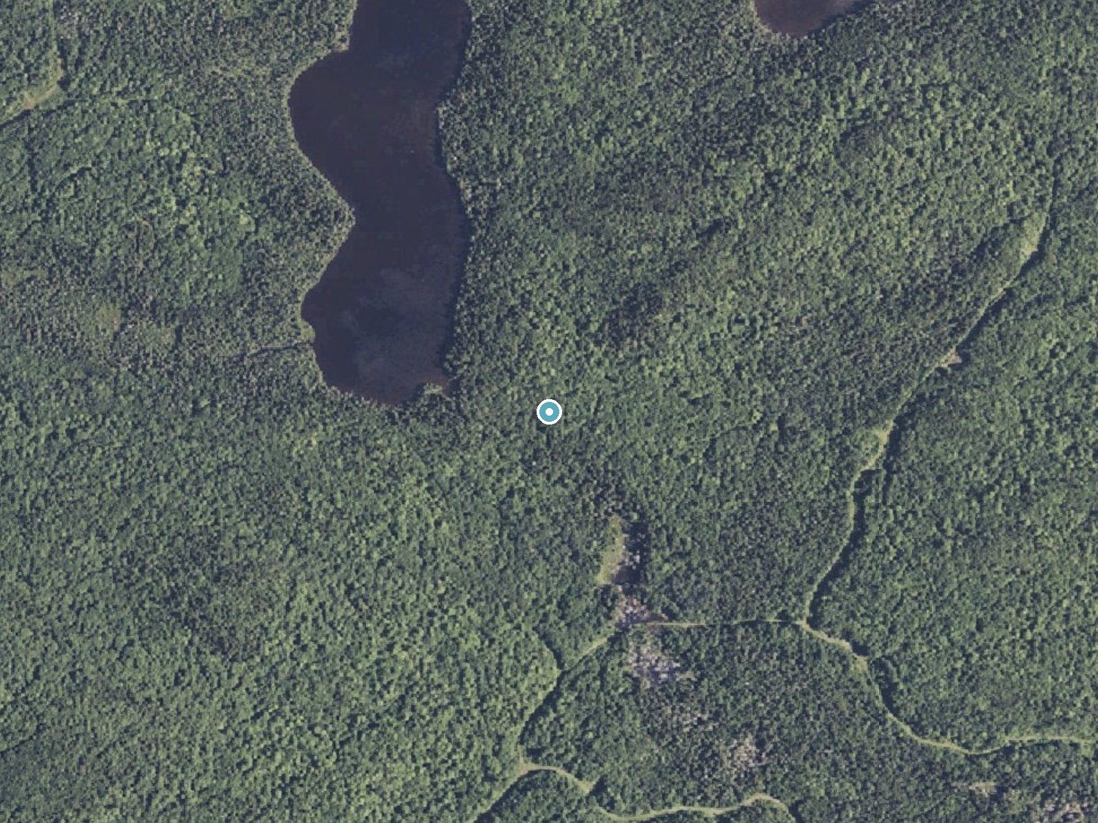 Aerial photo of the same ground around Thirtyfoot Falls near Patten, Maine, for comparison with the lidar view