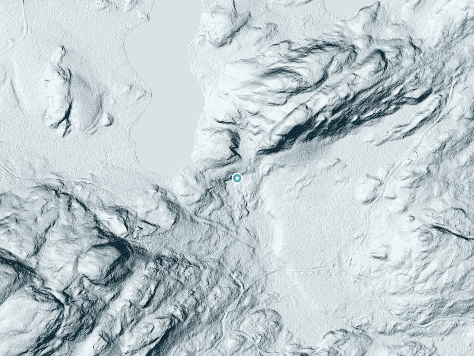 LiDAR bare-earth terrain around Thirtyfoot Falls near Patten, Maine, showing about 88 feet of drop, a long cascade, facing south