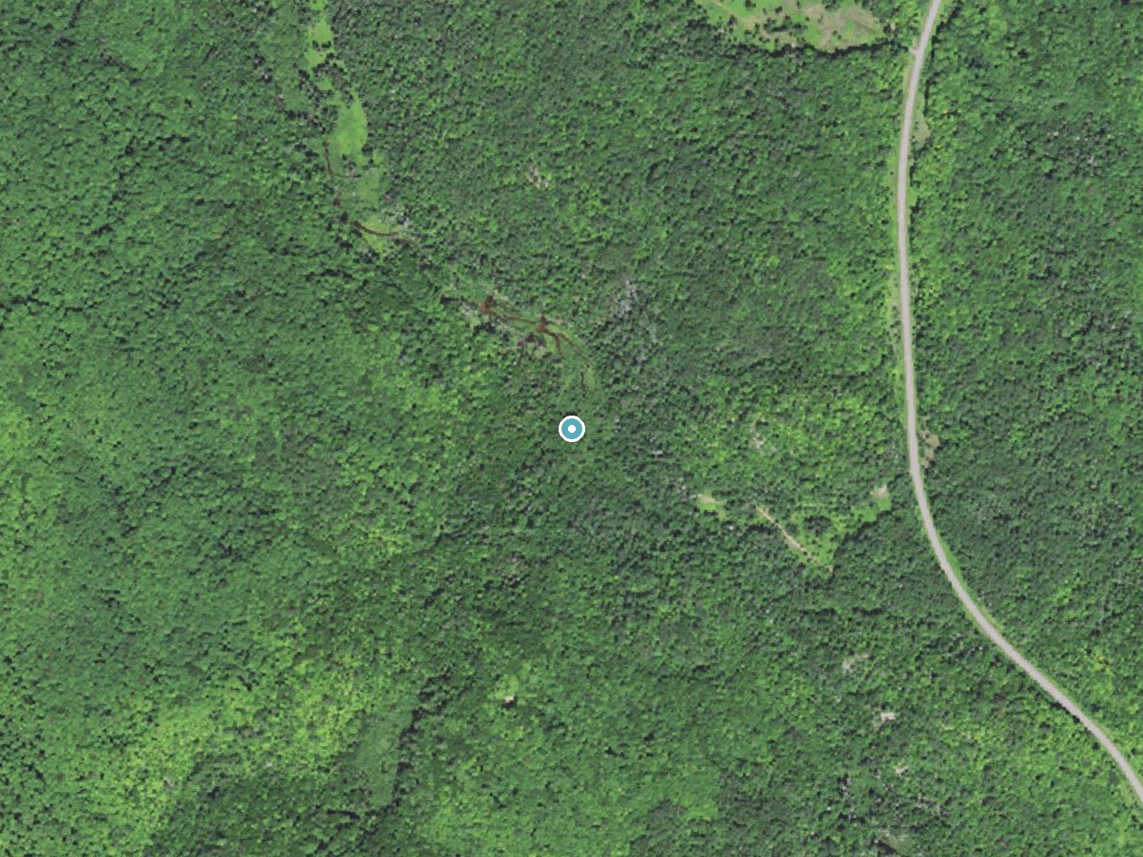 Aerial photo of the same ground around Middle East Jumbo River Falls near Bruce Crossing, Michigan, for comparison with the lidar view