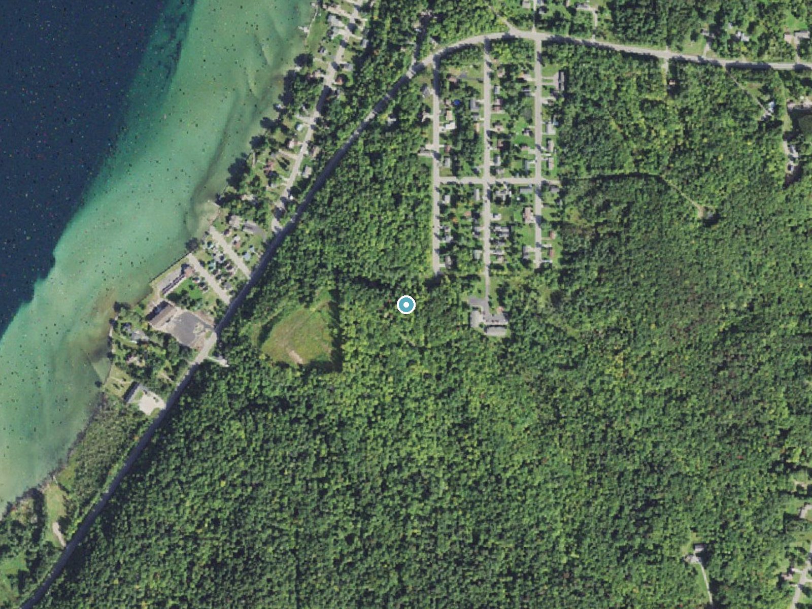 Aerial photo of the same ground around Tannery Falls near Munising, Michigan, for comparison with the lidar view