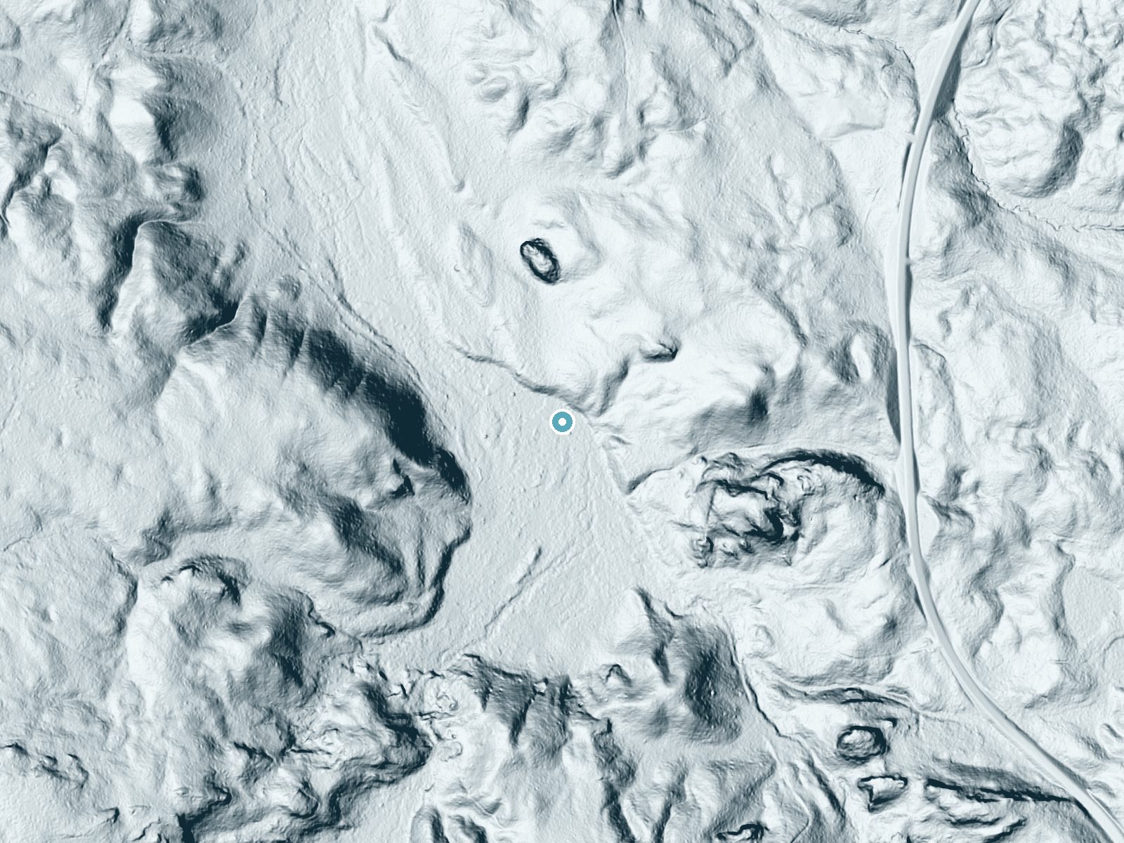 LiDAR bare-earth terrain around Upper East Tumbo River Falls near Bruce Crossing, Michigan, showing about 52 feet of drop, a long cascade, facing southwest