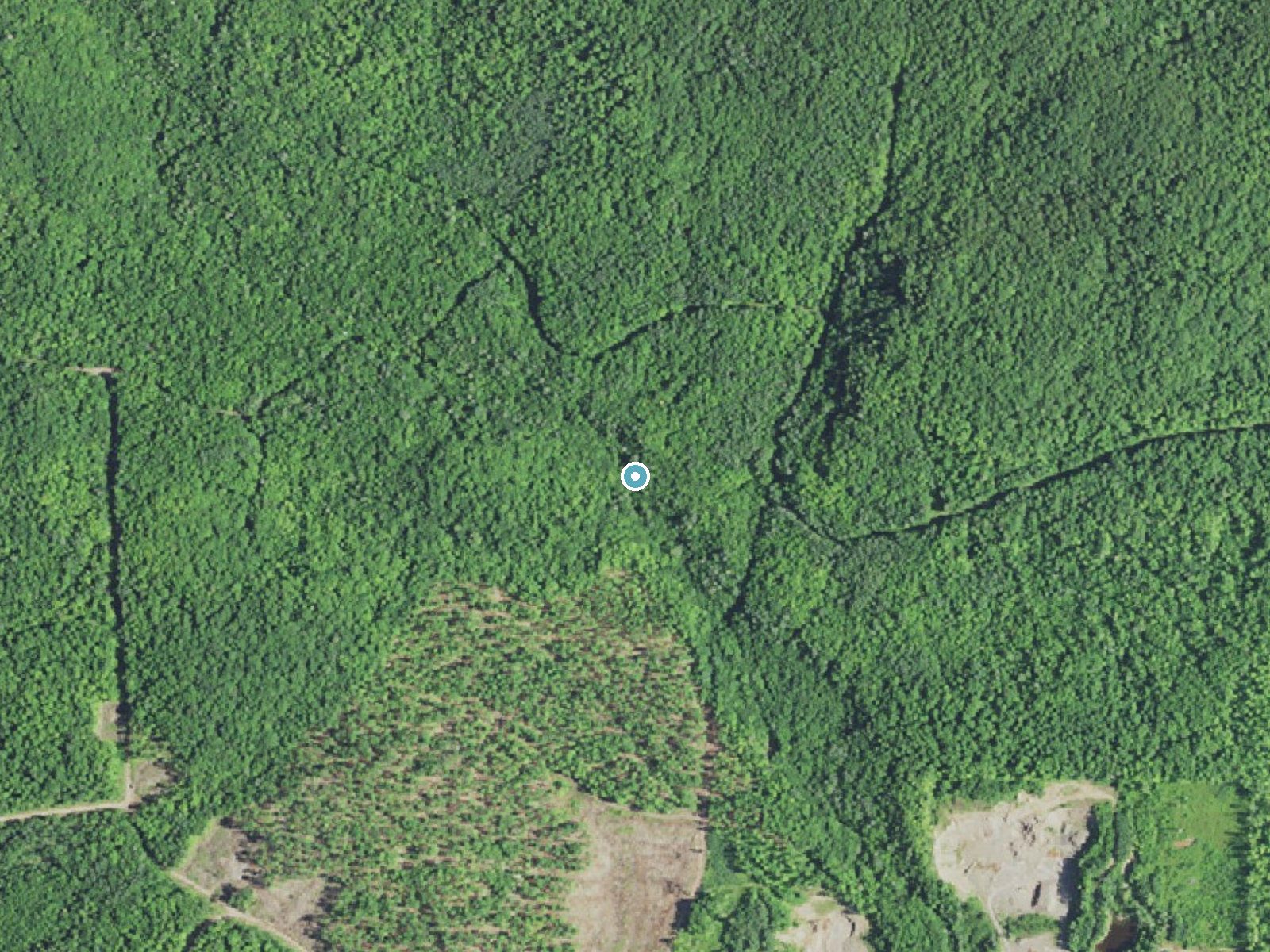 Aerial photo of the same ground around Marshall Falls near Marenisco, Michigan, for comparison with the lidar view