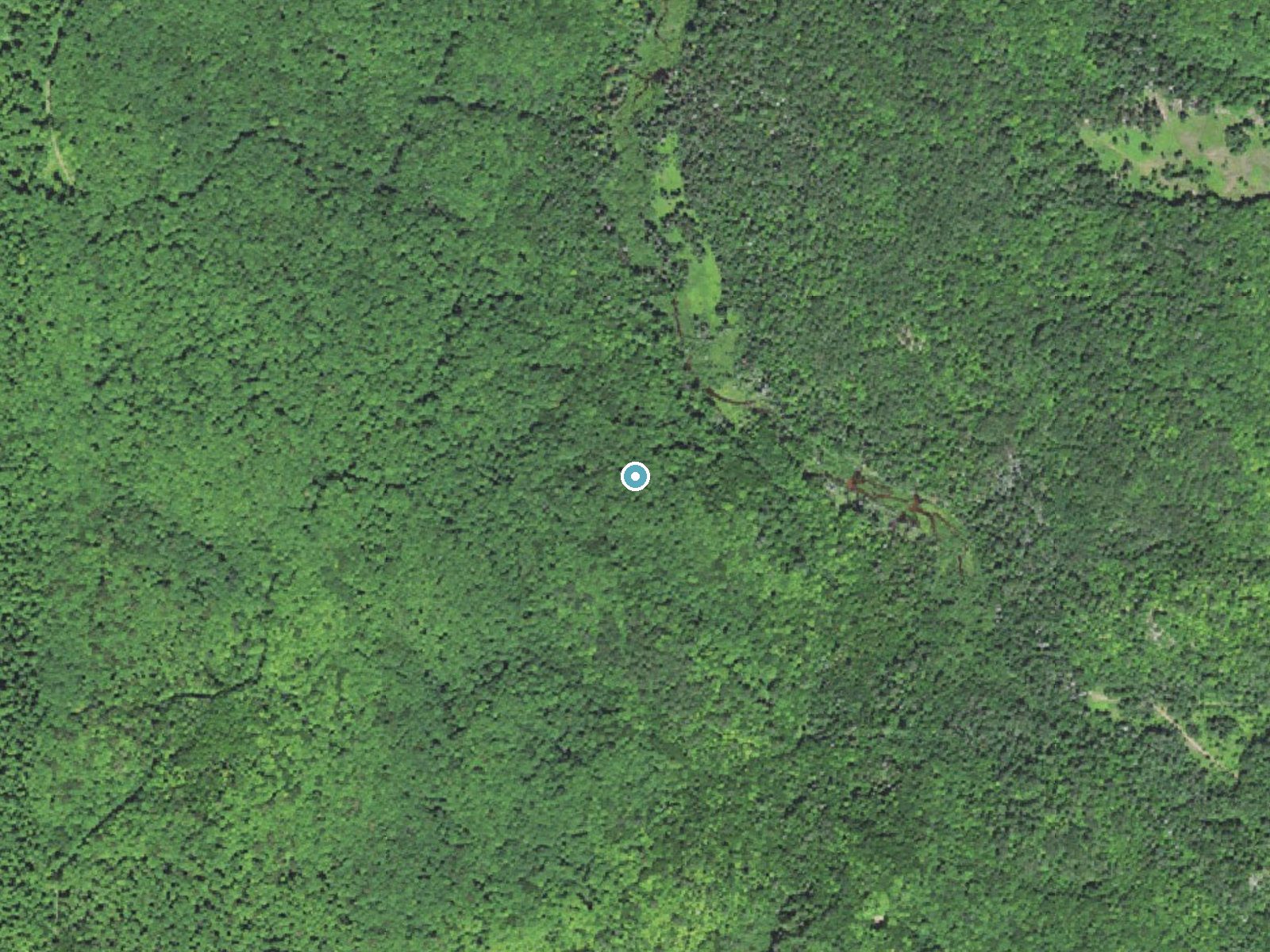 Aerial photo of the same ground around Dumpy Falls near Bruce Crossing, Michigan, for comparison with the lidar view