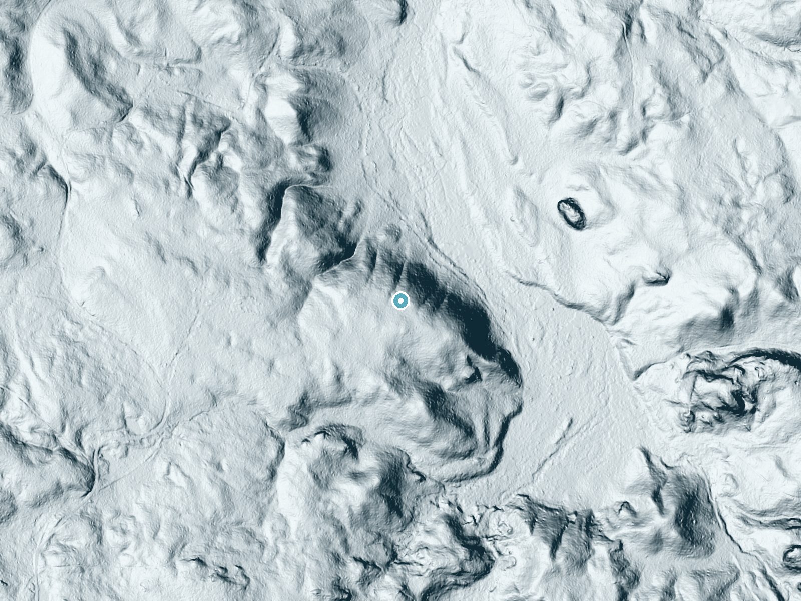 LiDAR bare-earth terrain around Dumpy Falls near Bruce Crossing, Michigan, showing about 120 feet of drop, a steep tiered drop, facing northeast