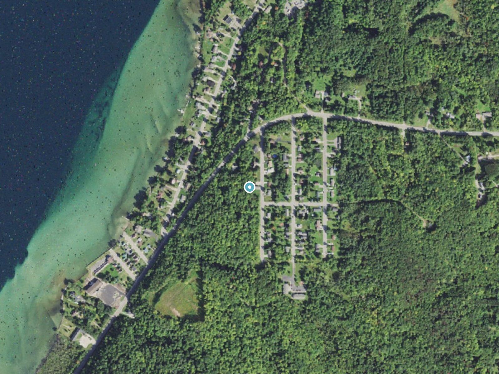 Aerial photo of the same ground around Memorial Falls near Munising, Michigan, for comparison with the lidar view