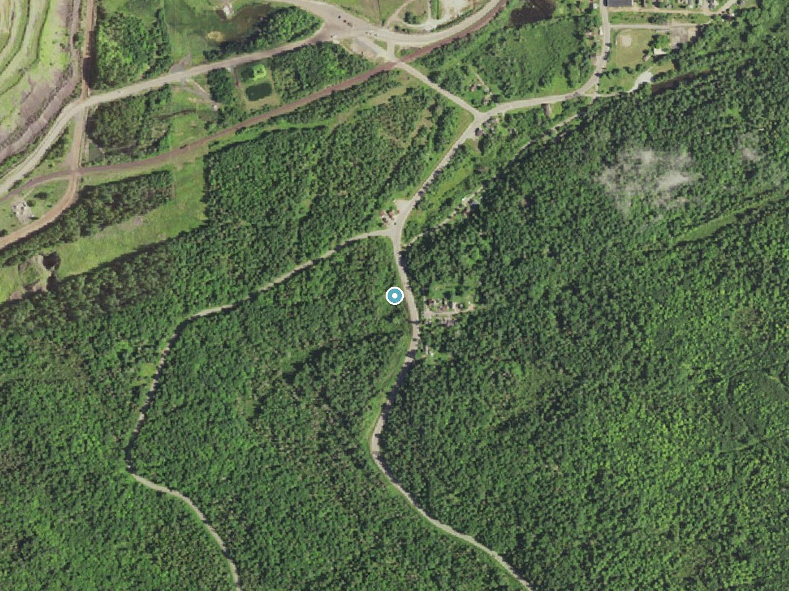Aerial photo of the same ground around Warner Falls near Palmer, Michigan, for comparison with the lidar view