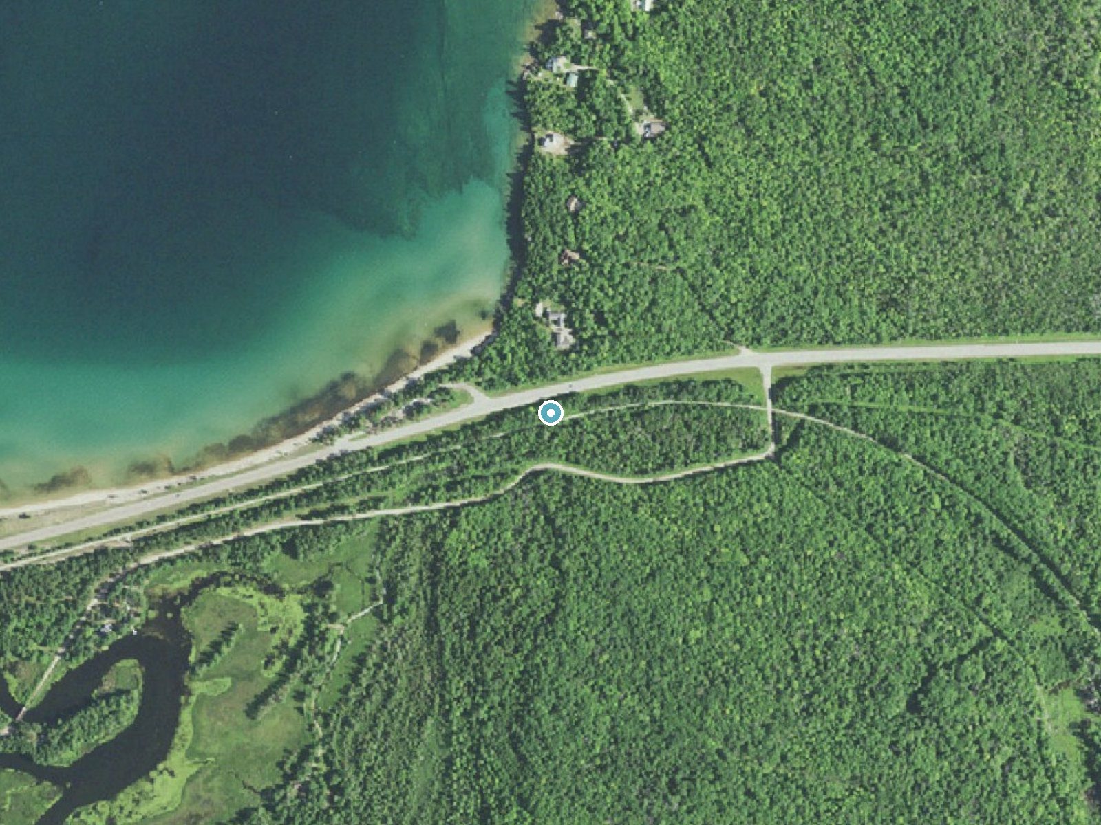 Aerial photo of the same ground around Scott Falls near Munising, Michigan, for comparison with the lidar view