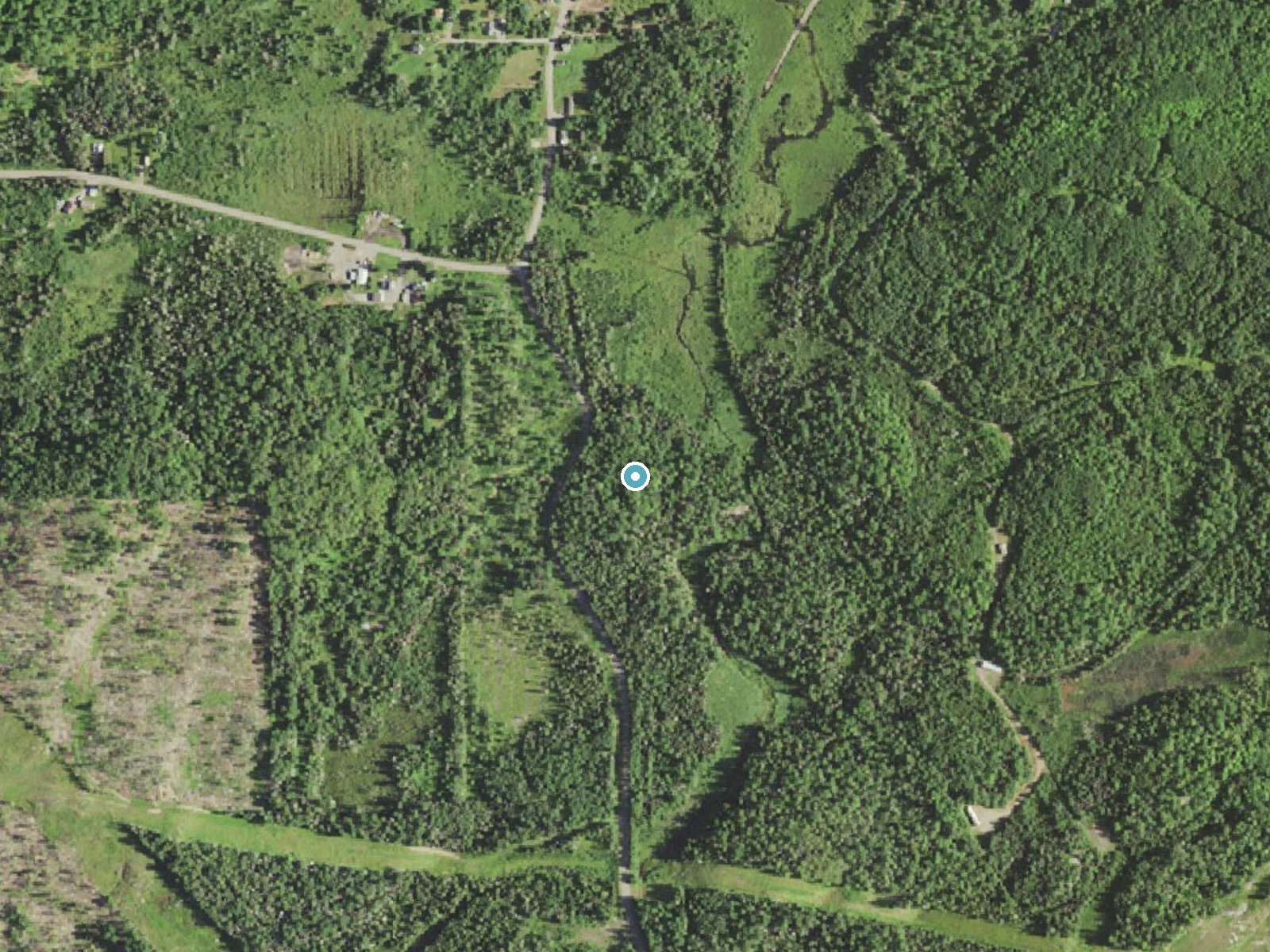 Aerial photo of the same ground around Ely Falls near Ishpeming, Michigan, for comparison with the lidar view