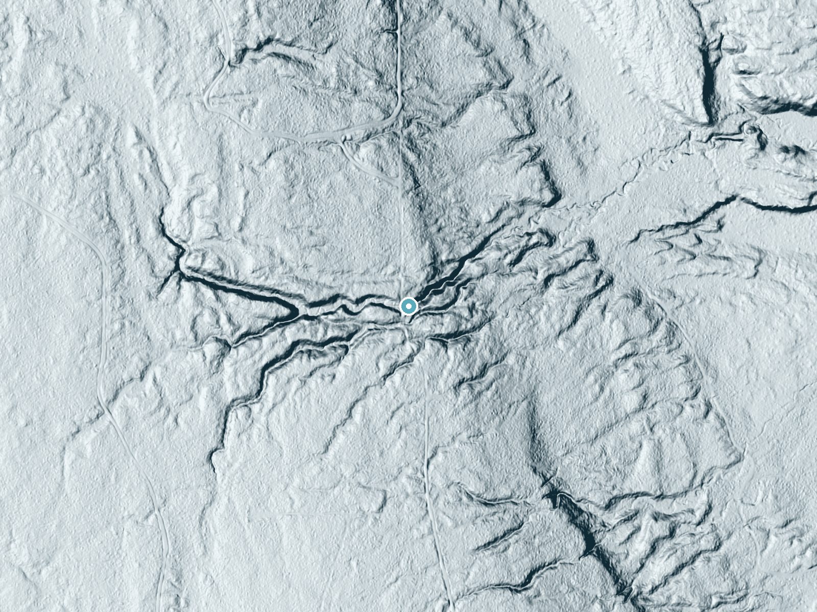LiDAR bare-earth terrain around Silver Falls near Chatham, Michigan, showing about 58 feet of drop, a long cascade, facing east