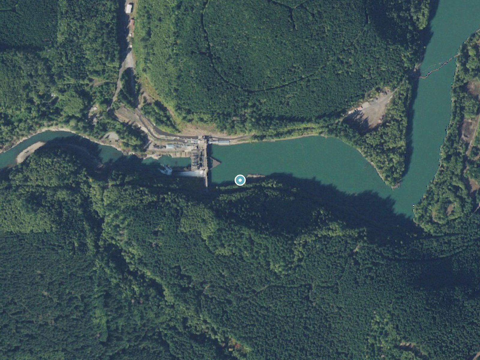 Aerial photo of the same ground around Cowlitz Falls near Morton, Washington, for comparison with the lidar view