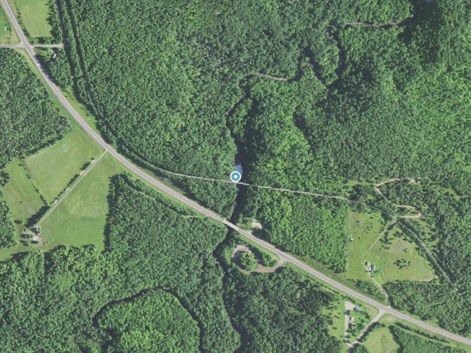 Aerial photo of the same ground around Agate Falls near Bruce Crossing, Michigan, for comparison with the lidar view