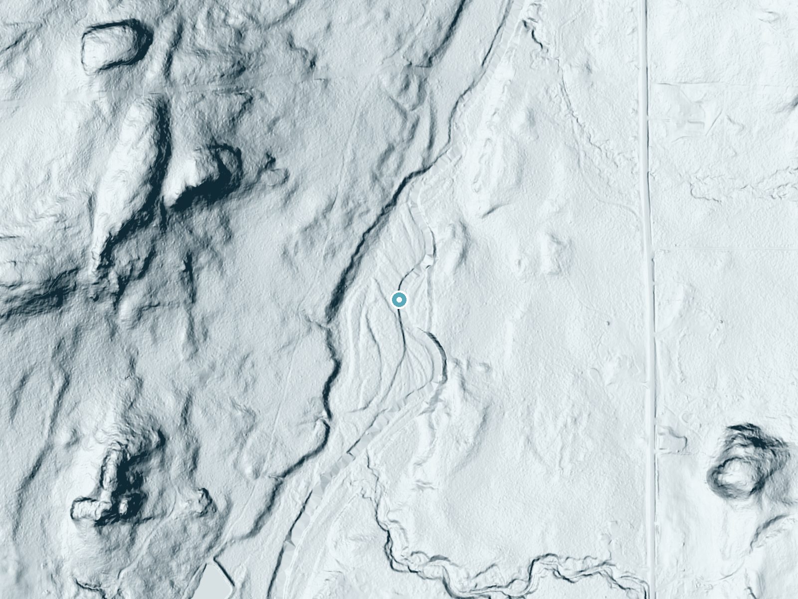 LiDAR bare-earth terrain around Neepikon Falls near Ramsay, Michigan, showing about 32 feet of drop