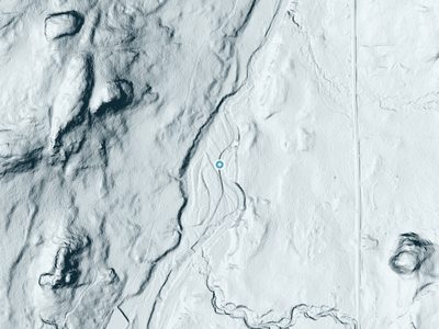 LiDAR terrain view around Neepikon Falls in Michigan, about 32 feet of drop