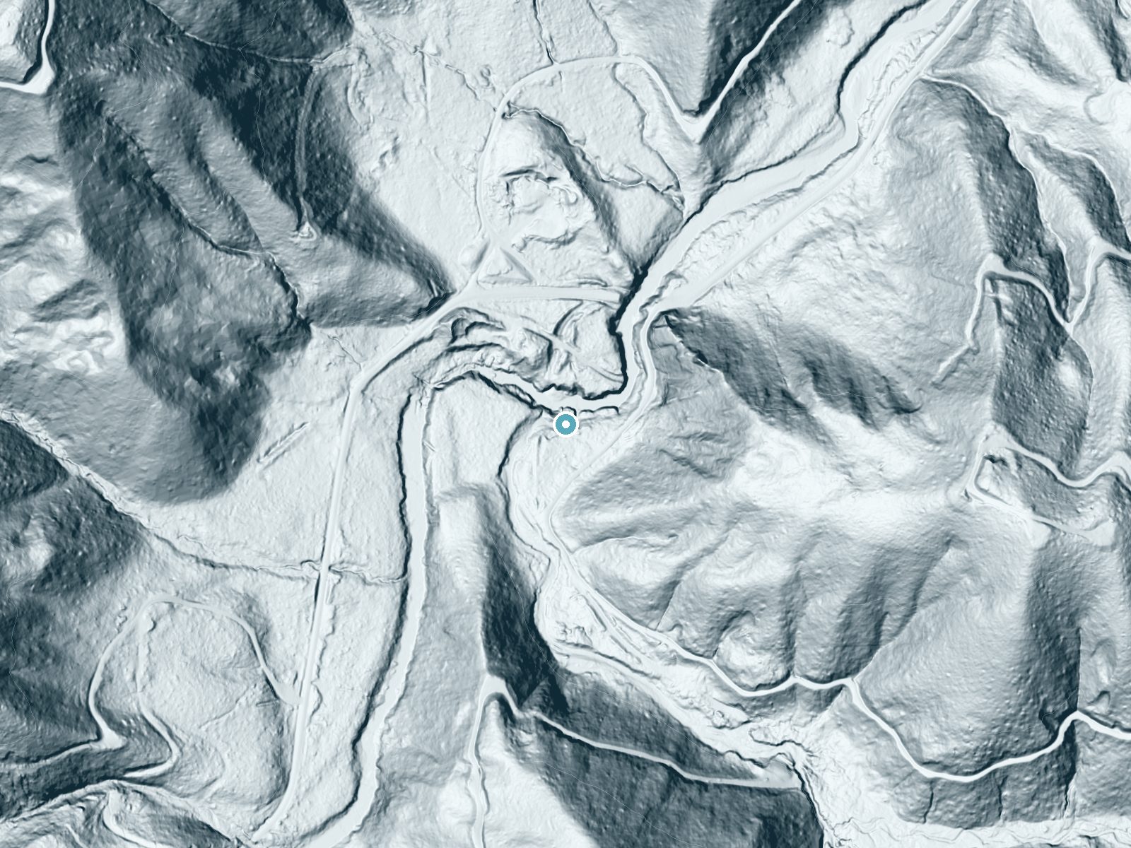LiDAR bare-earth terrain around Fisk Falls near Pe Ell, Washington, showing about 51 feet of drop, a long cascade, facing north