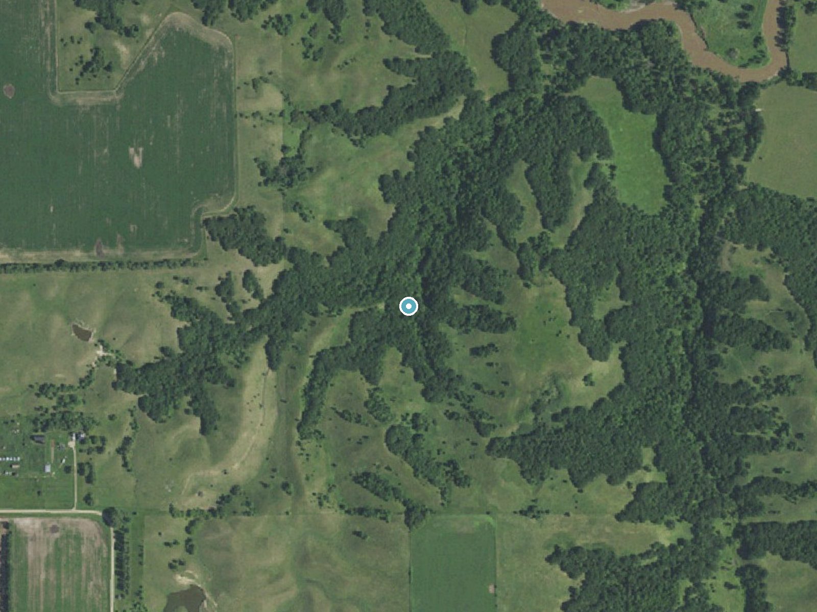 Aerial photo of the same ground around Mineral Springs Falls near Fort Ransom, North Dakota, for comparison with the lidar view