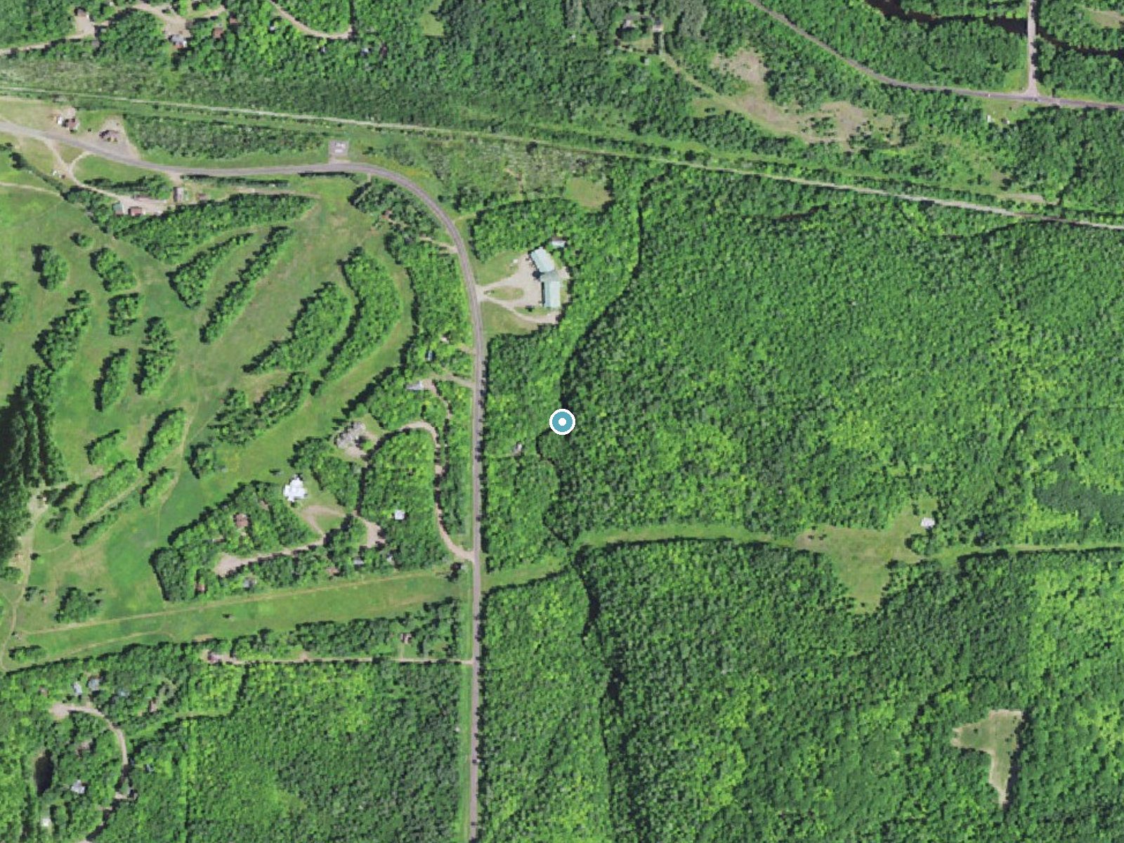Aerial photo of the same ground around Powder Horn Falls near Bessemer, Michigan, for comparison with the lidar view