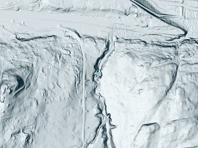 LiDAR terrain view around Powder Horn Falls in Michigan, about 78 feet of drop