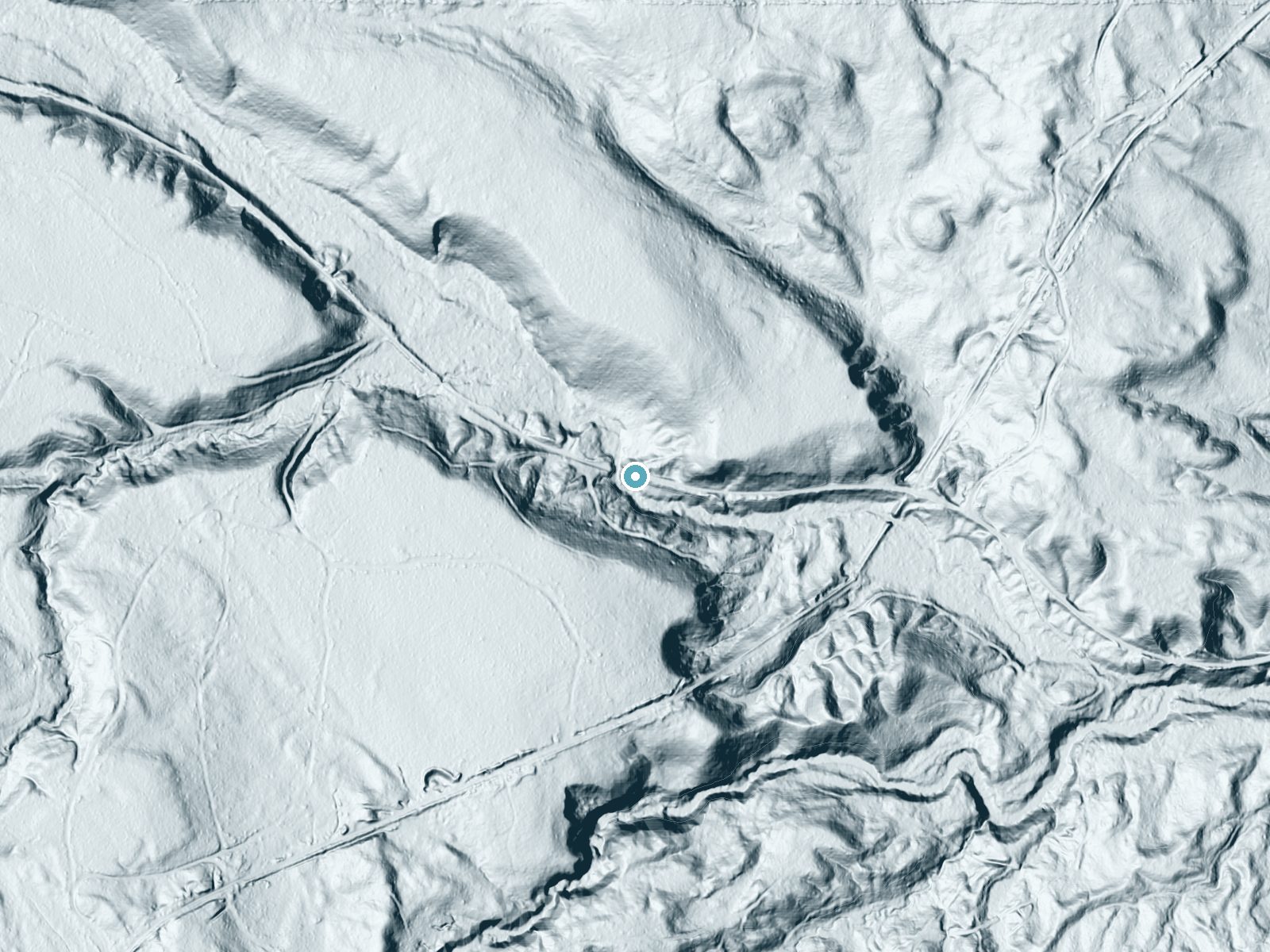 LiDAR bare-earth terrain around Morgan Falls near Trowbridge Park, Michigan, showing about 68 feet of drop