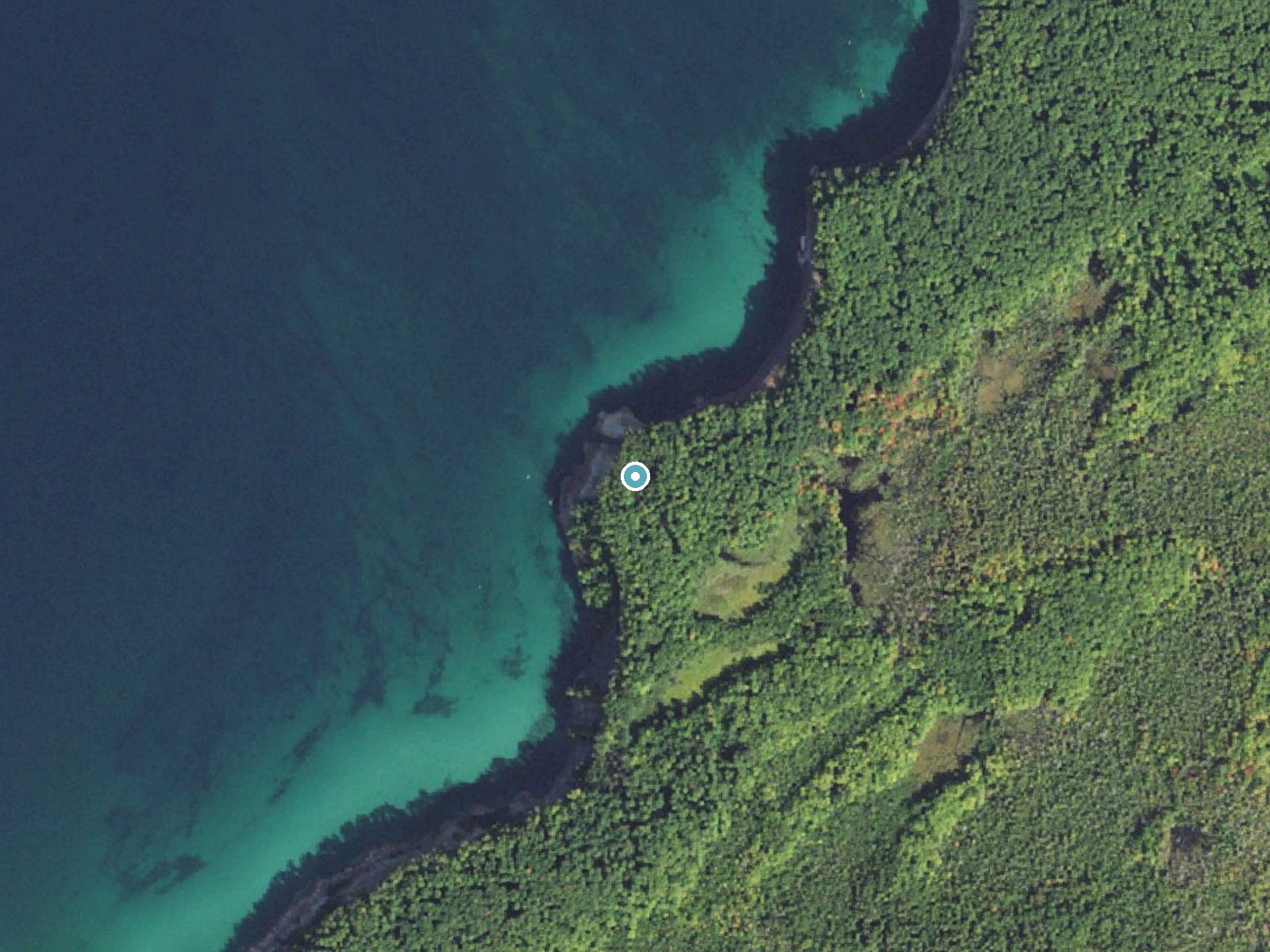 Aerial photo of the same ground around Bridalveil Falls near Munising, Michigan, for comparison with the lidar view