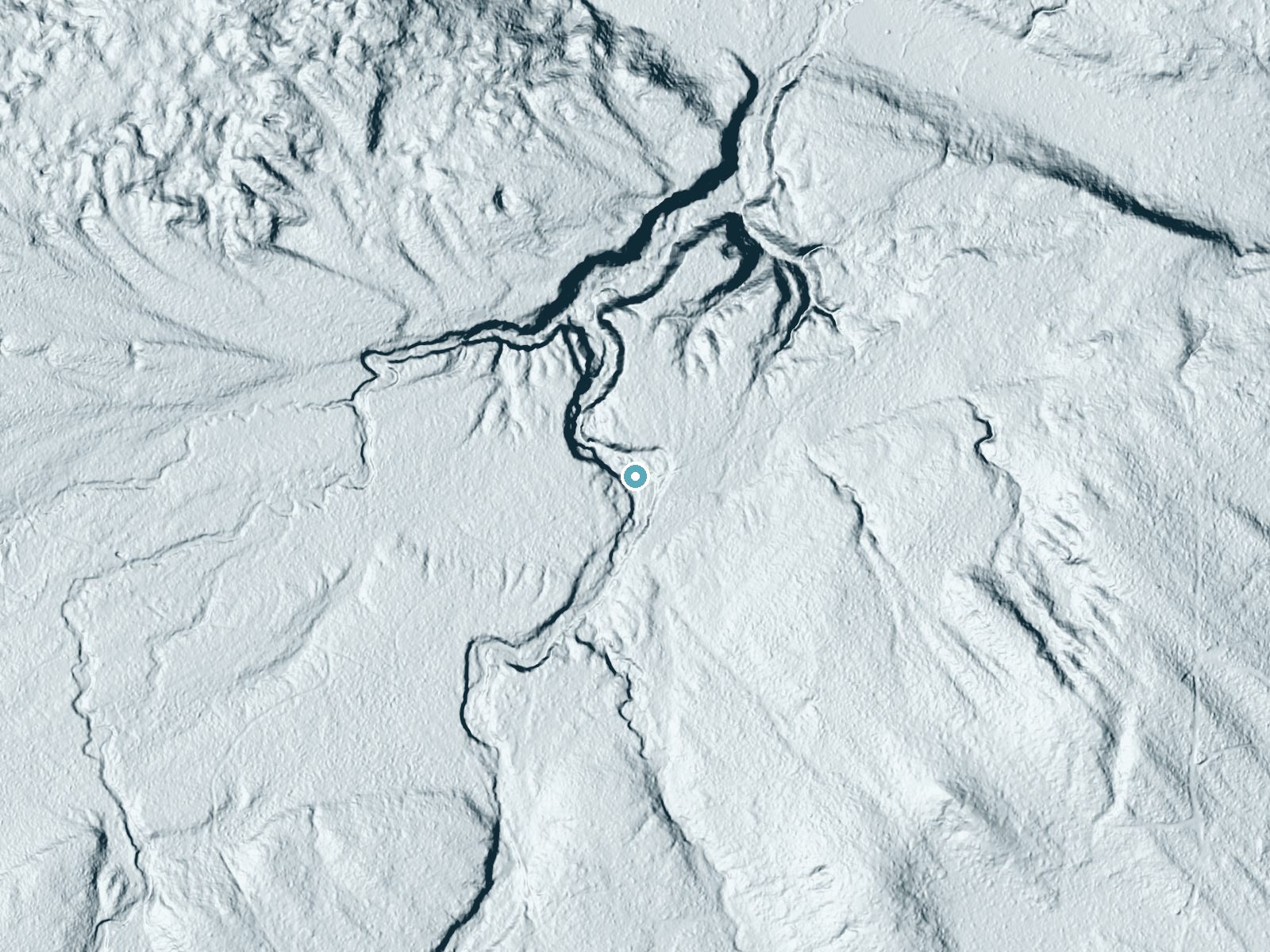 LiDAR bare-earth terrain around Mosquito Falls near Munising, Michigan, showing about 28 feet of drop, a long cascade, facing northwest