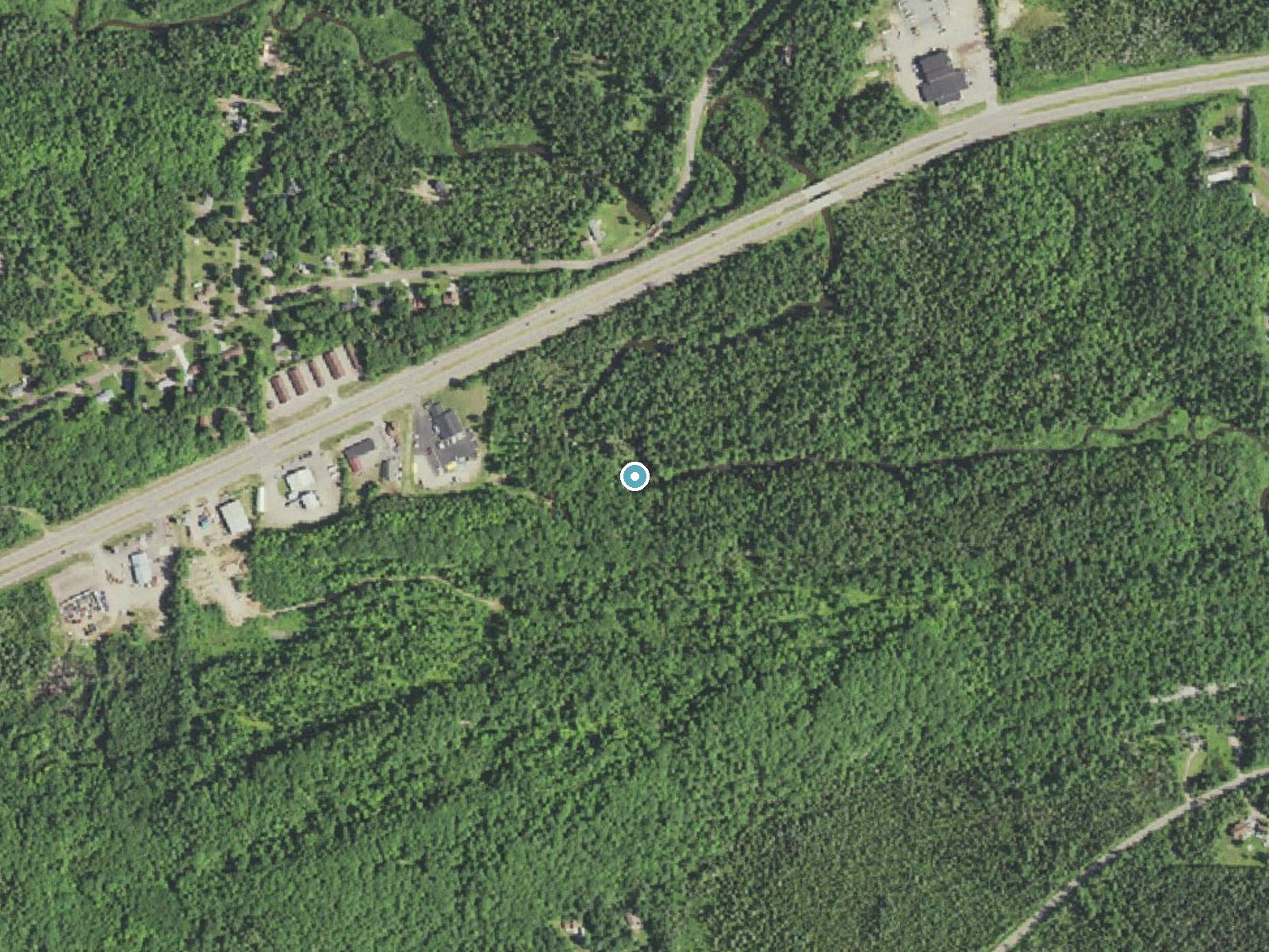 Aerial photo of the same ground around Upper Carp River Falls near Negaunee, Michigan, for comparison with the lidar view