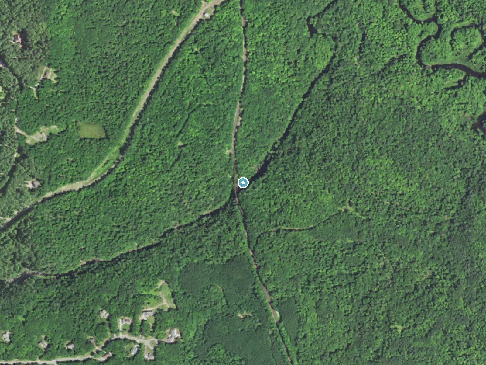 Aerial photo of the same ground around Trestle Falls near Trowbridge Park, Michigan, for comparison with the lidar view
