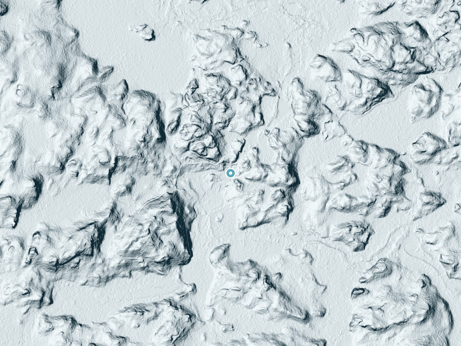 LiDAR bare-earth terrain around Dee Lundeen Falls near Michigamme, Michigan, showing about 52 feet of drop, a long cascade, facing southwest