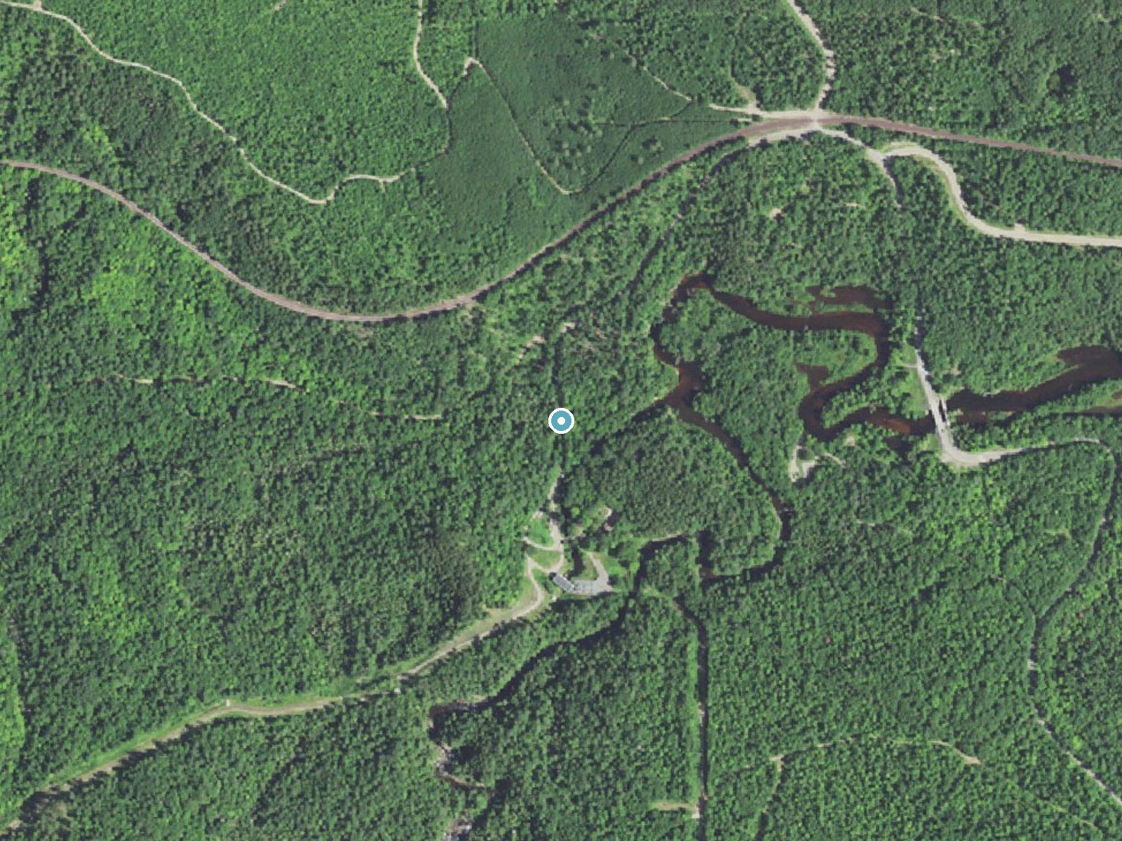 Aerial photo of the same ground around Reany Falls near Trowbridge Park, Michigan, for comparison with the lidar view