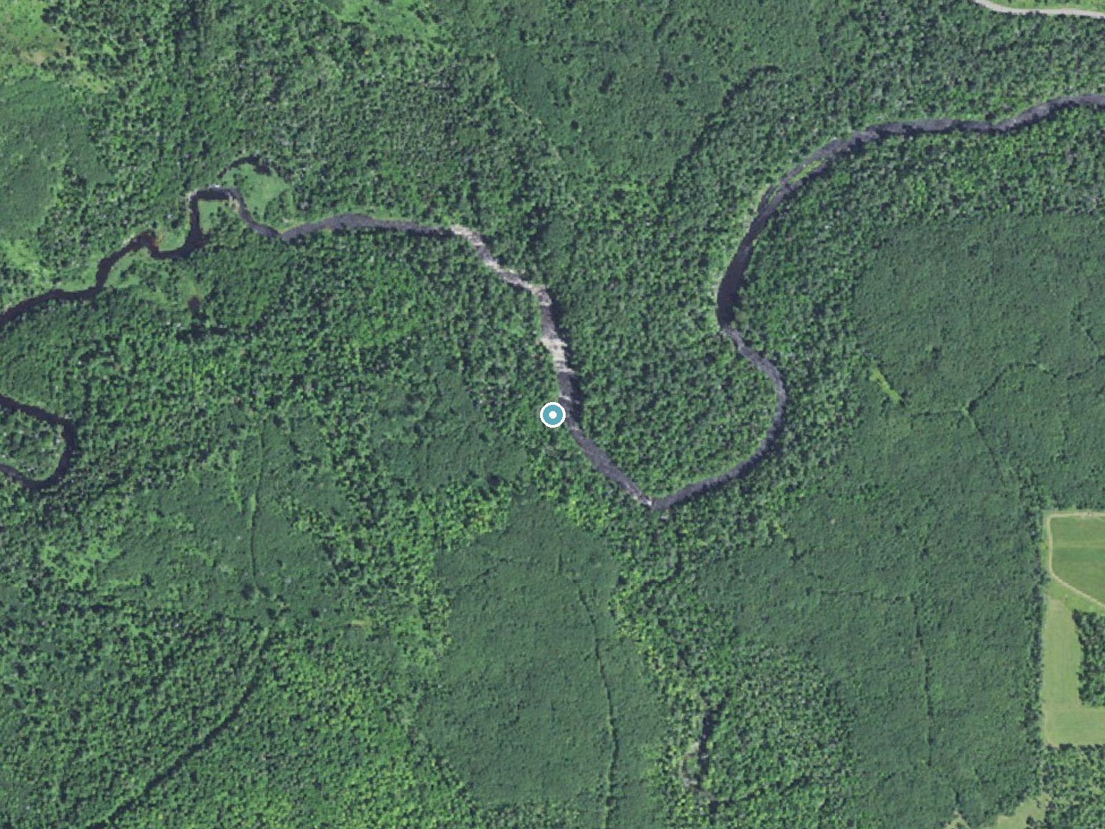 Aerial photo of the same ground around Tibbets Falls near Covington, Michigan, for comparison with the lidar view