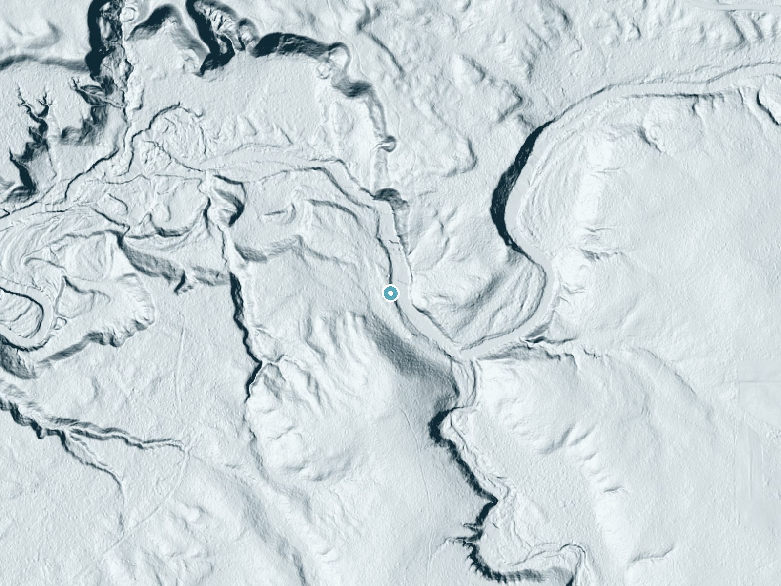 LiDAR bare-earth terrain around Tibbets Falls near Covington, Michigan, showing about 33 feet of drop, a long cascade, facing north