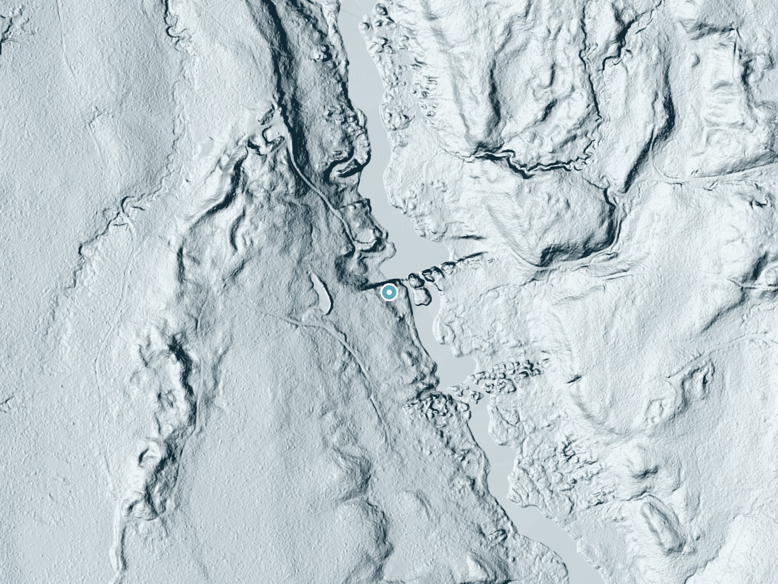 LiDAR bare-earth terrain around Minnewawa Falls near Wakefield, Michigan, showing about 44 feet of drop, a long cascade, facing northeast