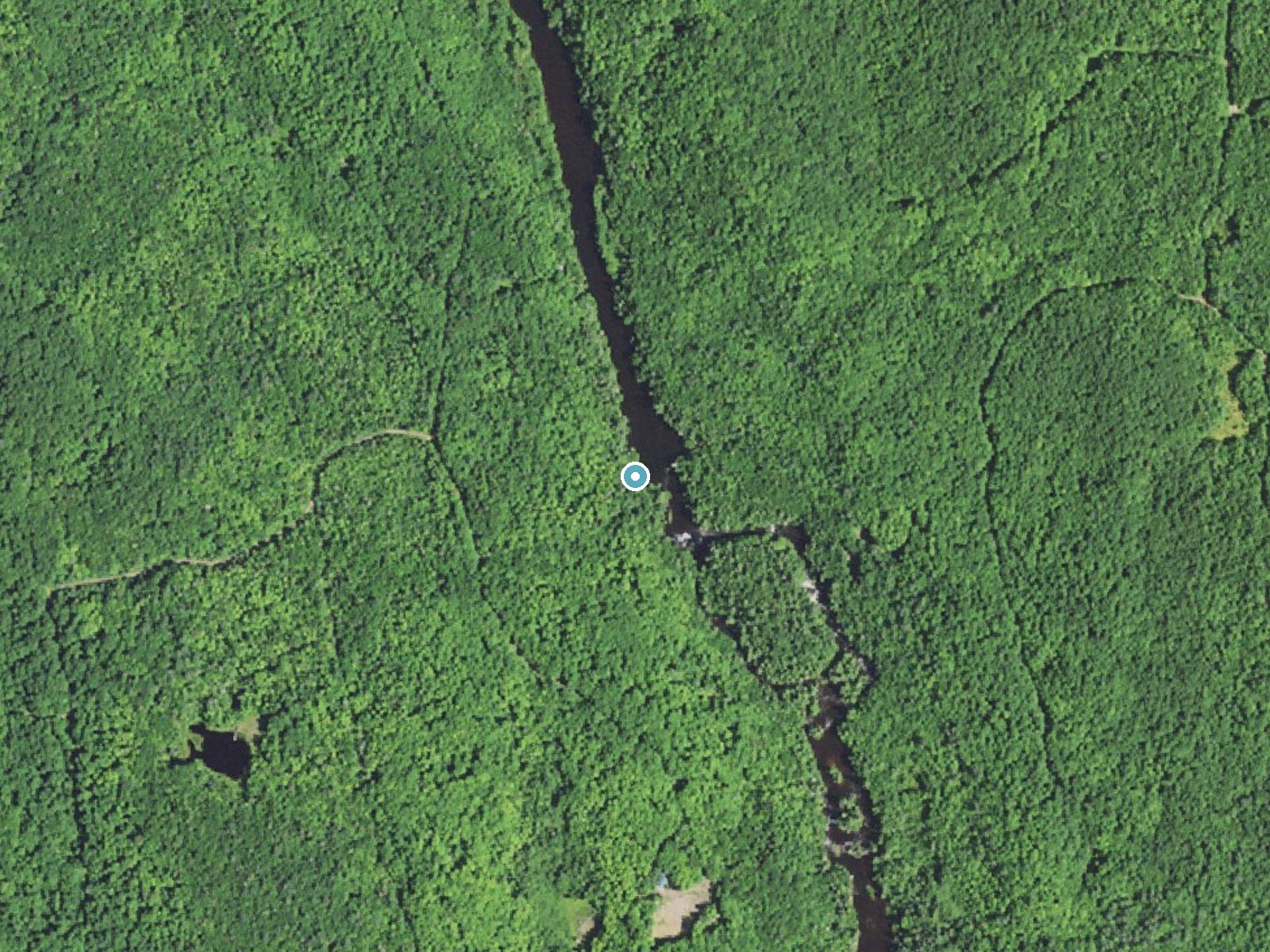 Aerial photo of the same ground around Nimikon Falls near Wakefield, Michigan, for comparison with the lidar view