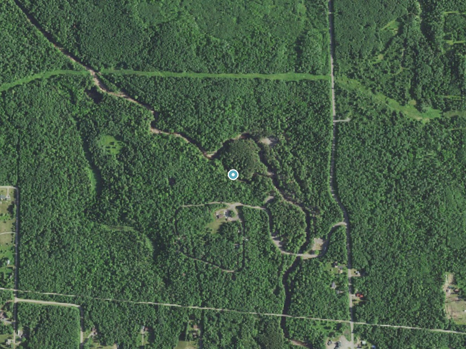 Aerial photo of the same ground around Amnicon Falls near Poplar, Wisconsin, for comparison with the lidar view